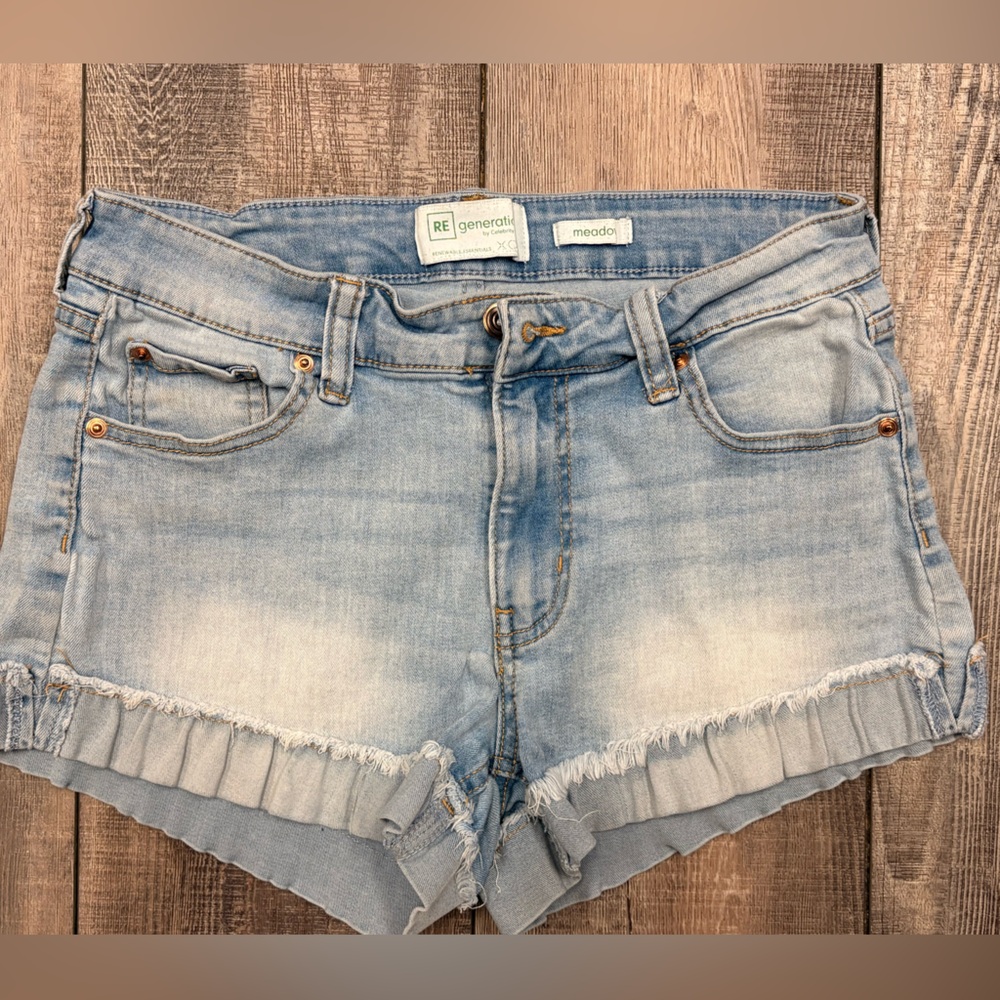 Re/Generation meado  Light Wash Denim Shorts with Frayed Hem